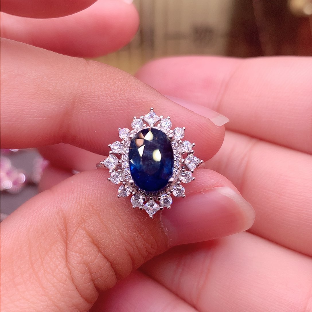 蓝宝石戒指银S925镶嵌