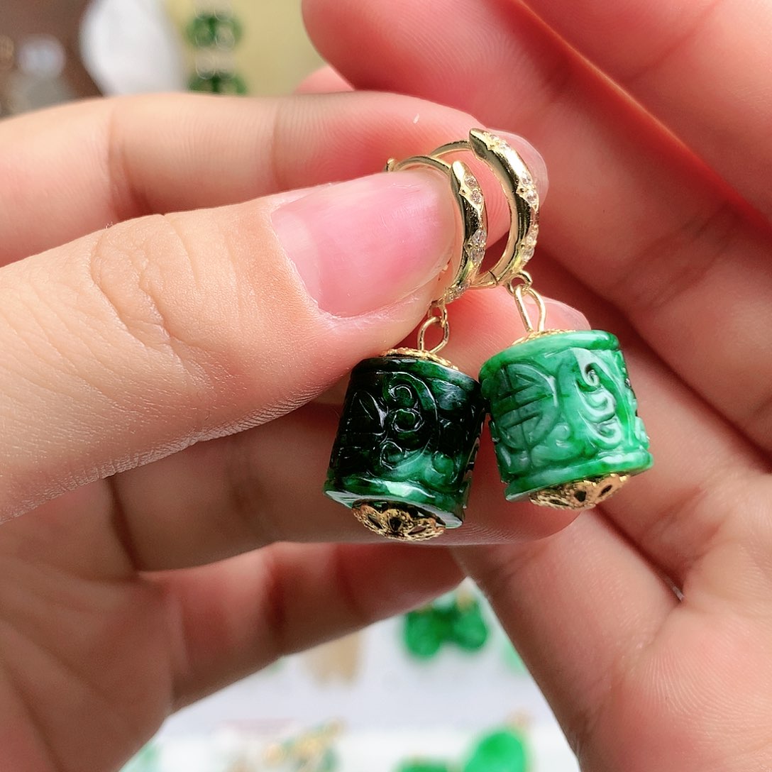 翡翠耳饰银S925镶嵌耳饰