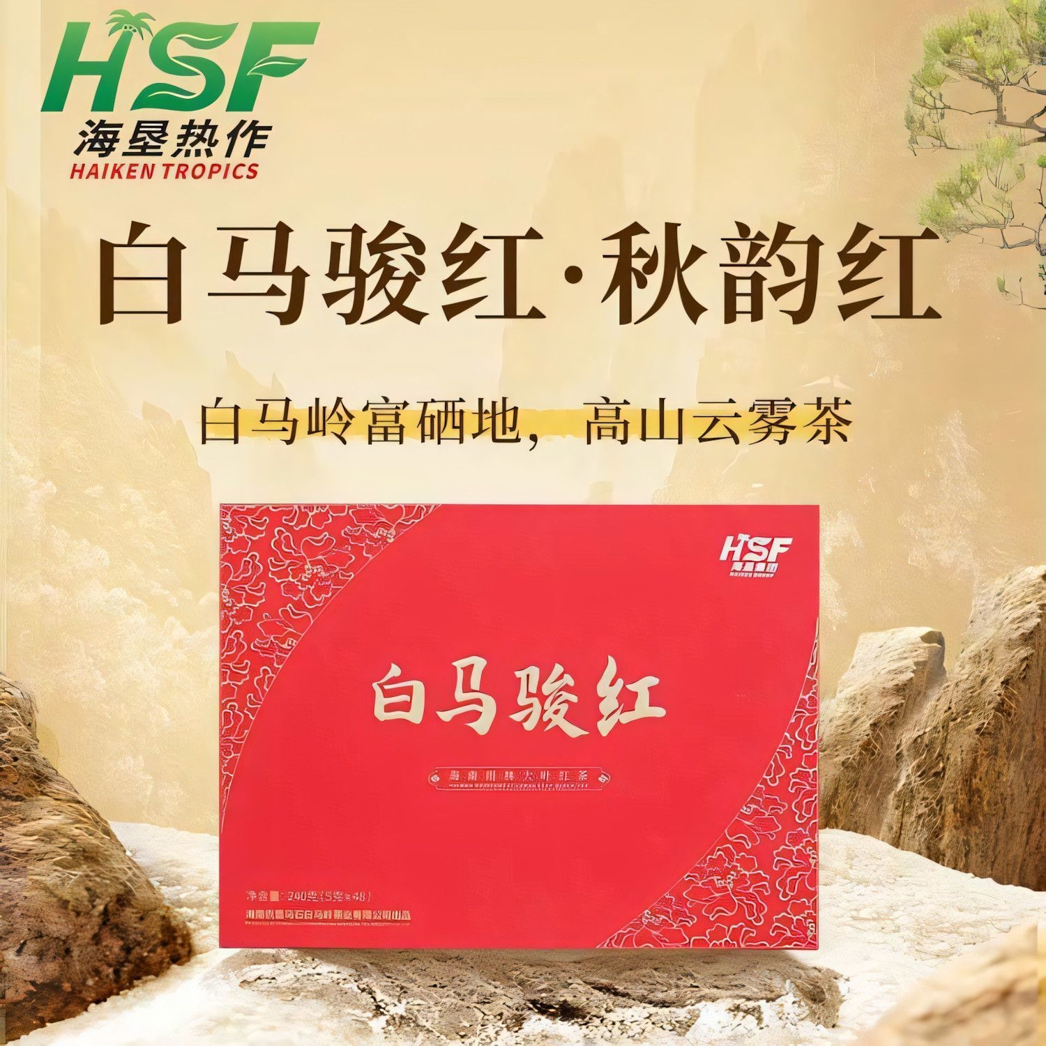 白马骏红 海南雨林大叶茶 白马领富硒地高山云雾茶240克礼盒装