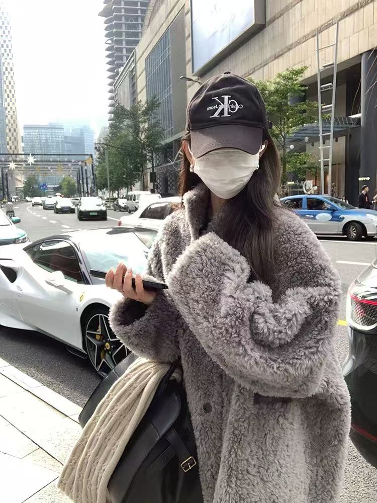 慵懒风女厚款冬季中长款短外套开衫女装大衣慵懒休闲