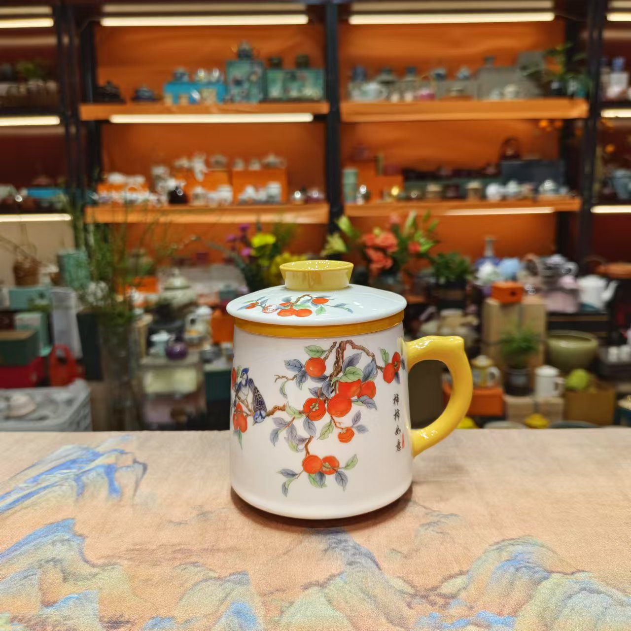 春意 羊脂玉瓷柿柿如意办公杯-5153（直播专享）