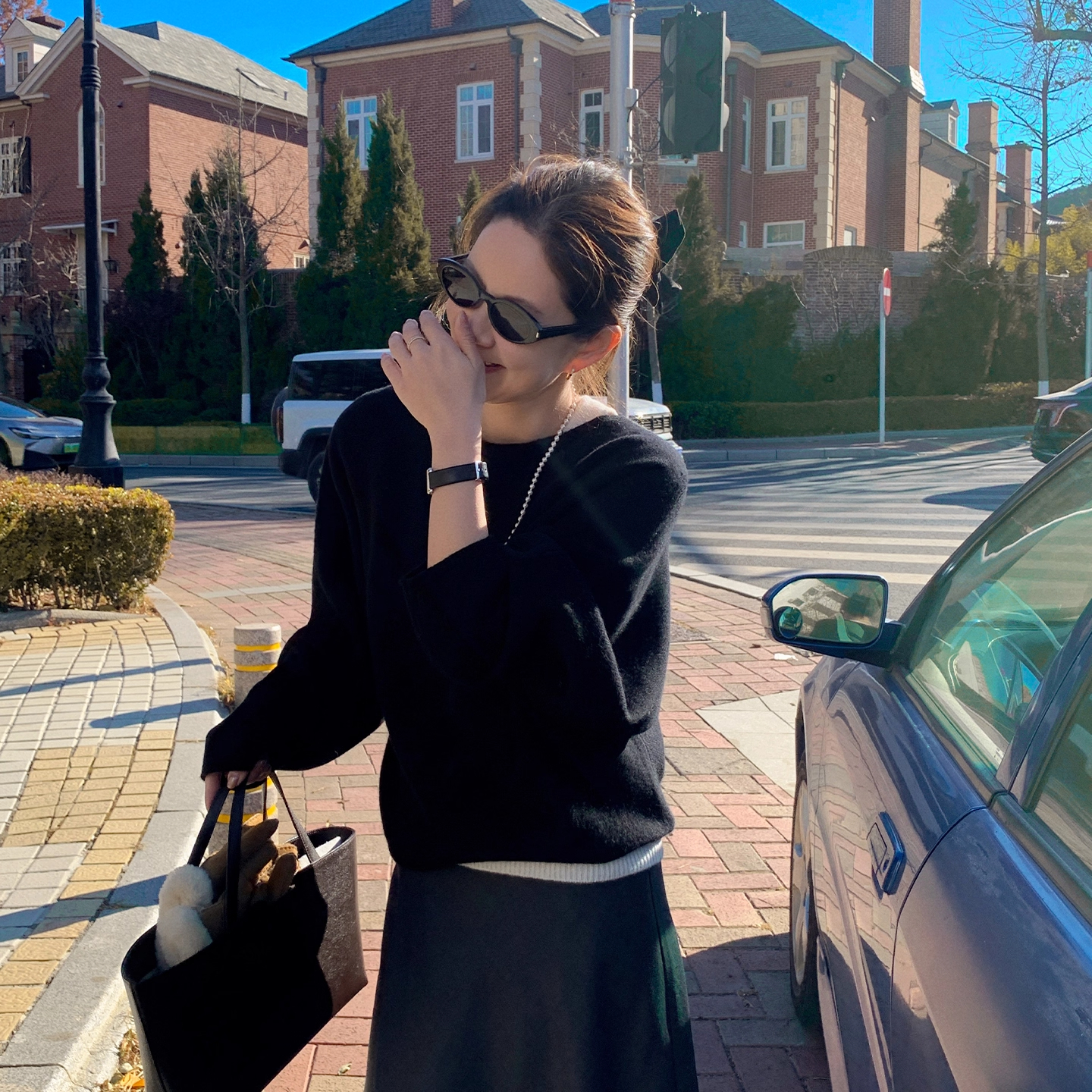 莉贝琳sisy纸片人套装毛衣美利奴一字领显瘦针织衫背心S25412SW08