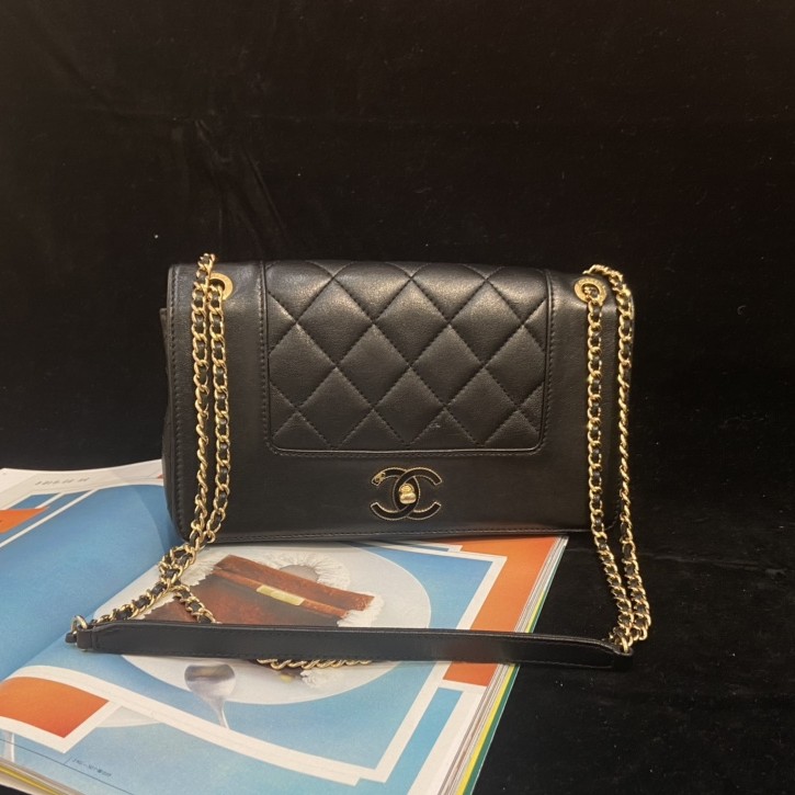 95新 Chanel/香奈儿 黑金 珐琅扣口盖包 cf 黑金链条包单肩腋下包
