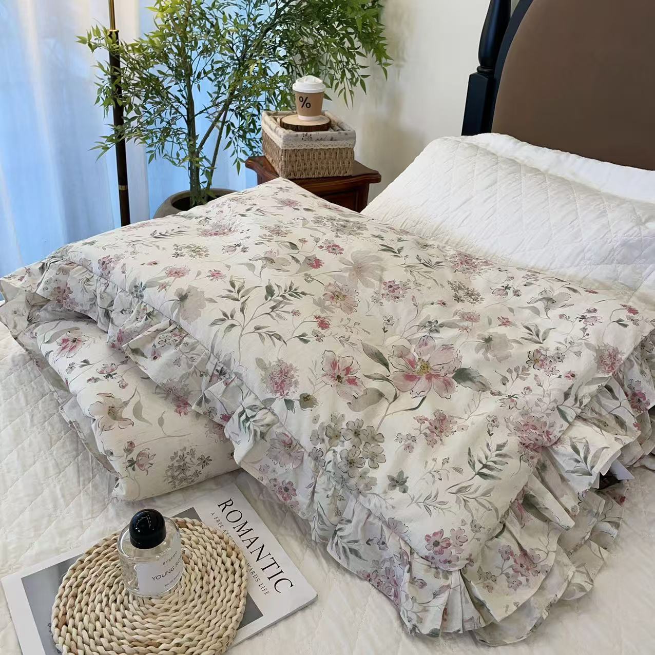 【雅趣】 芳华烟雨 棉麻韩式小碎花 花边款 春秋保暖一体被 可机洗