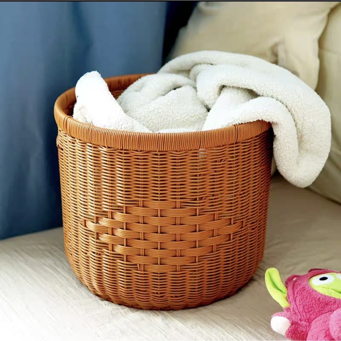 Z3手工编织圆形中式脏衣篓加厚收纳筐轻奢家用大容量浴室38*33