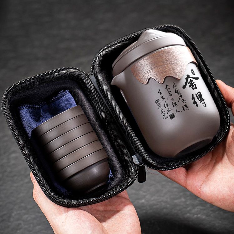 高档便携式紫砂旅行功夫茶具快客茶杯茶水分离户外茶盘定制整套装