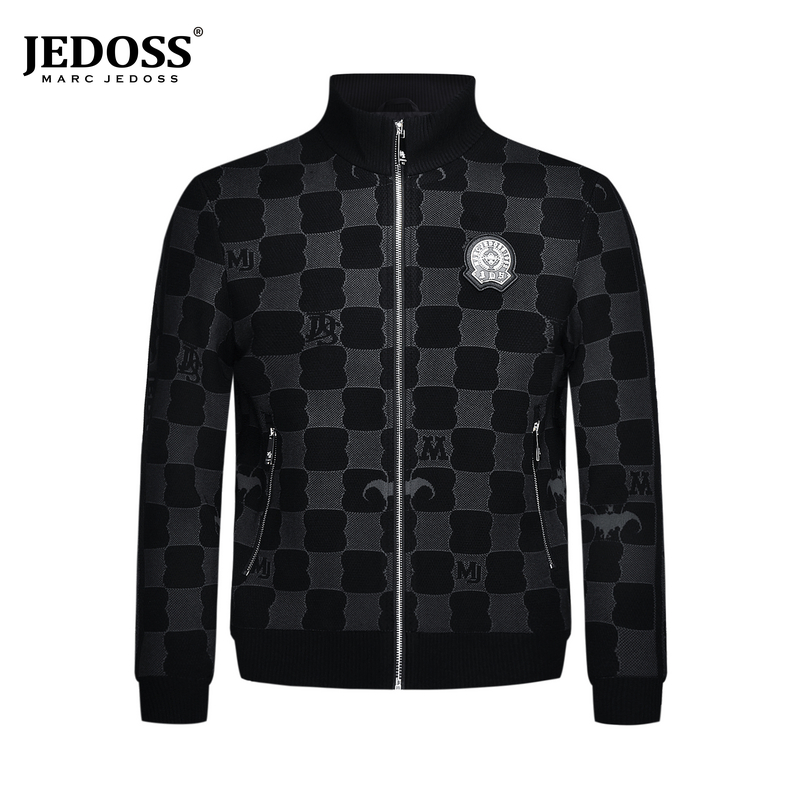 JEDOSS/爵迪斯徽章连帽立领潮流棒球领锁温保暖提花修身男士夹克
