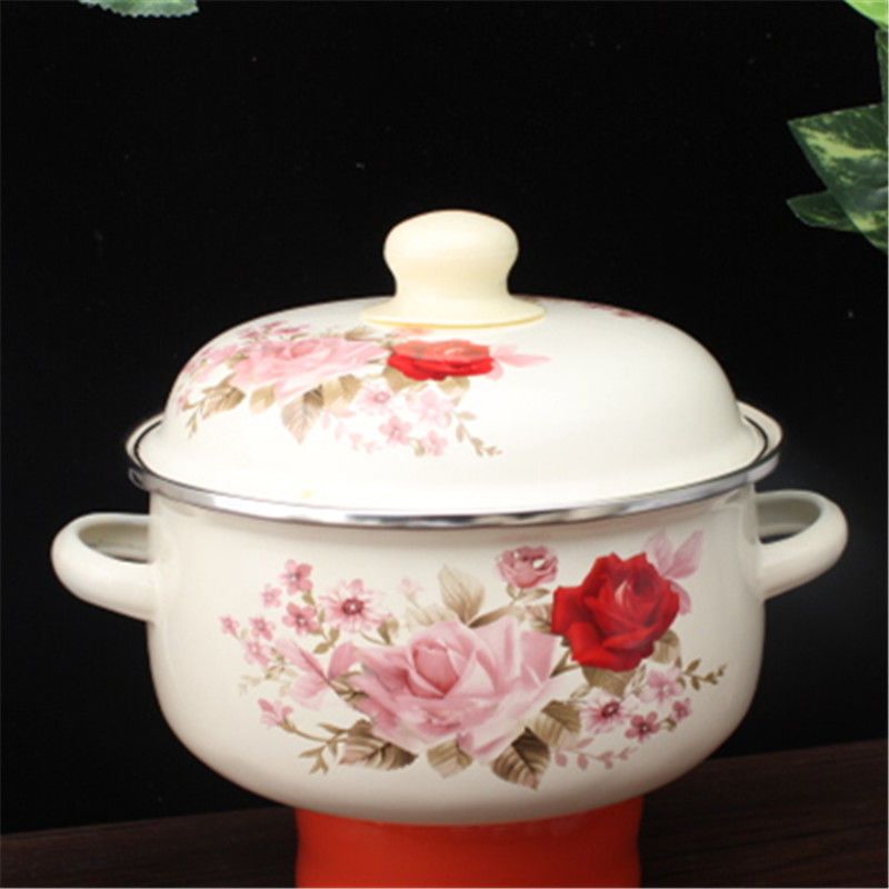 16厘米加厚红玫瑰搪瓷锅1个