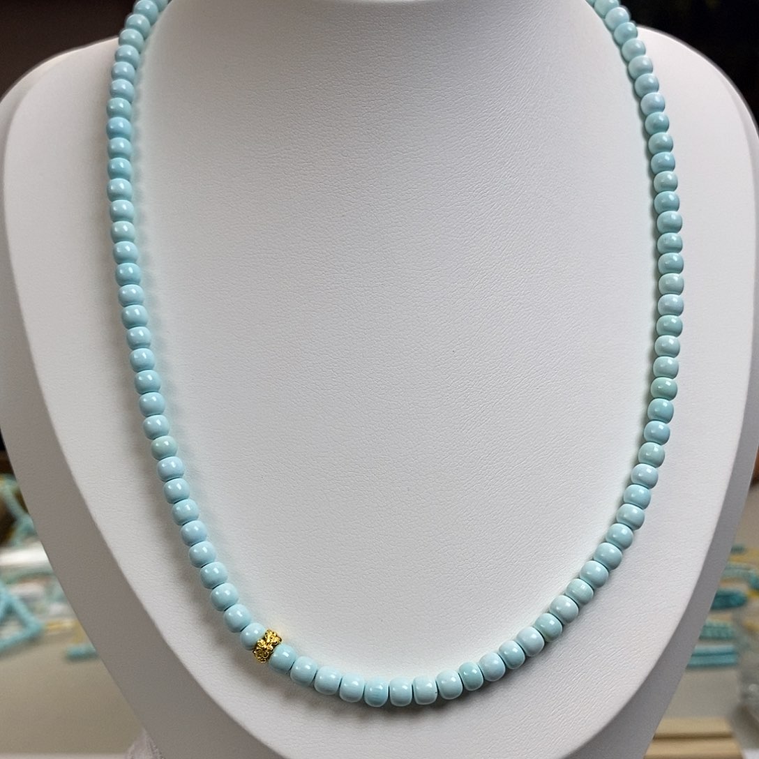 绿松石A14公主链卡4.8银S925镀金镶嵌