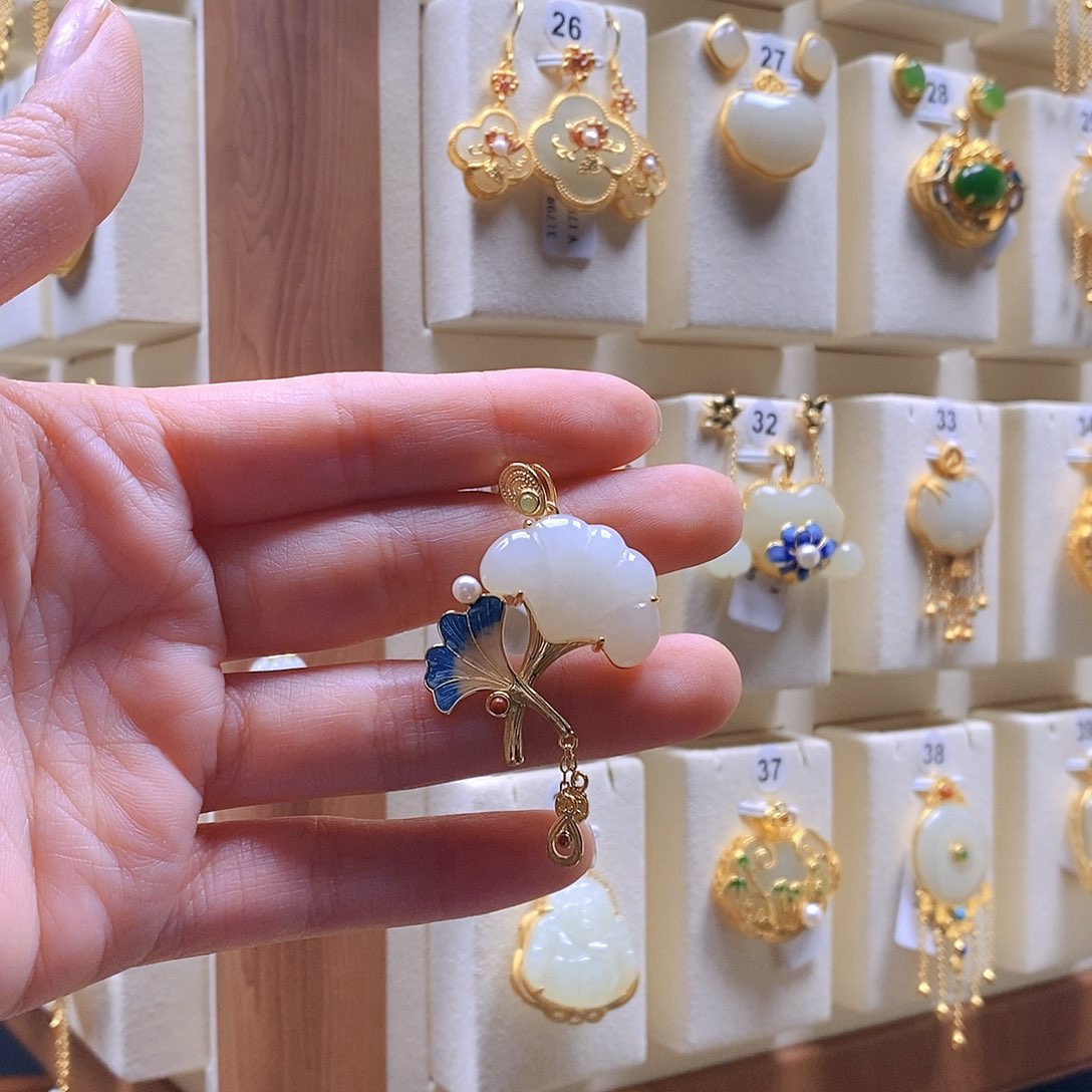 和田玉颈饰银S925镶嵌