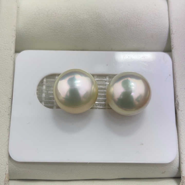 海水珍珠裸珠13.1mm炫彩干枯金对珠