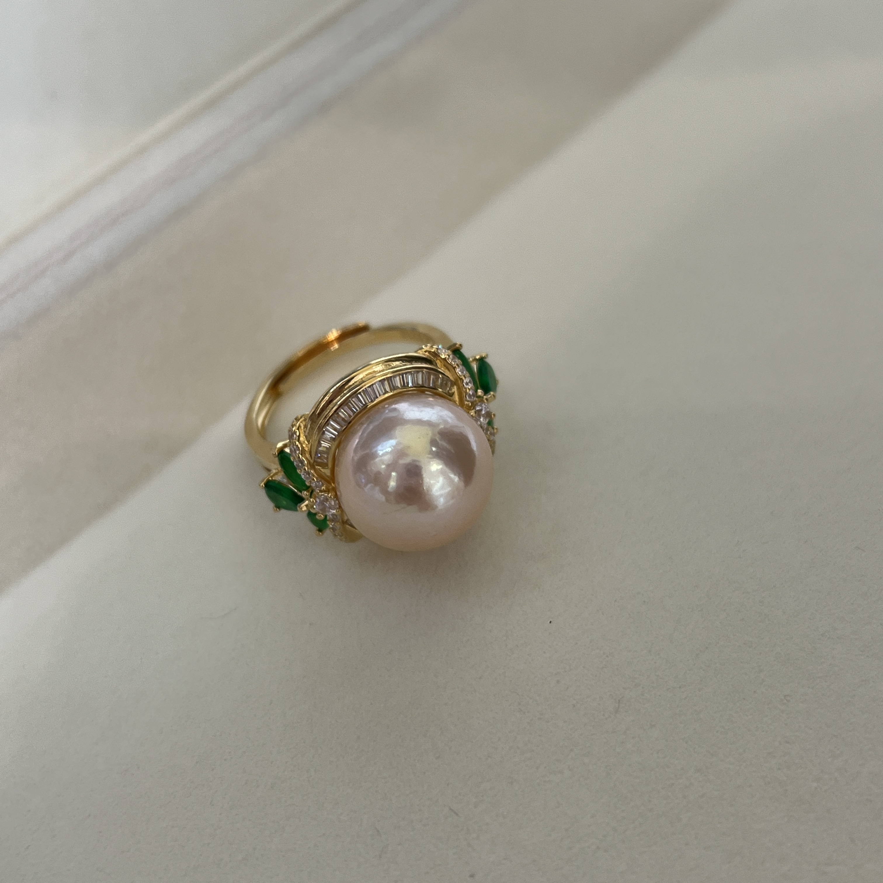 [十上珍珠]s925银淡水稀有金奶油金珍珠戒指12-13mm 