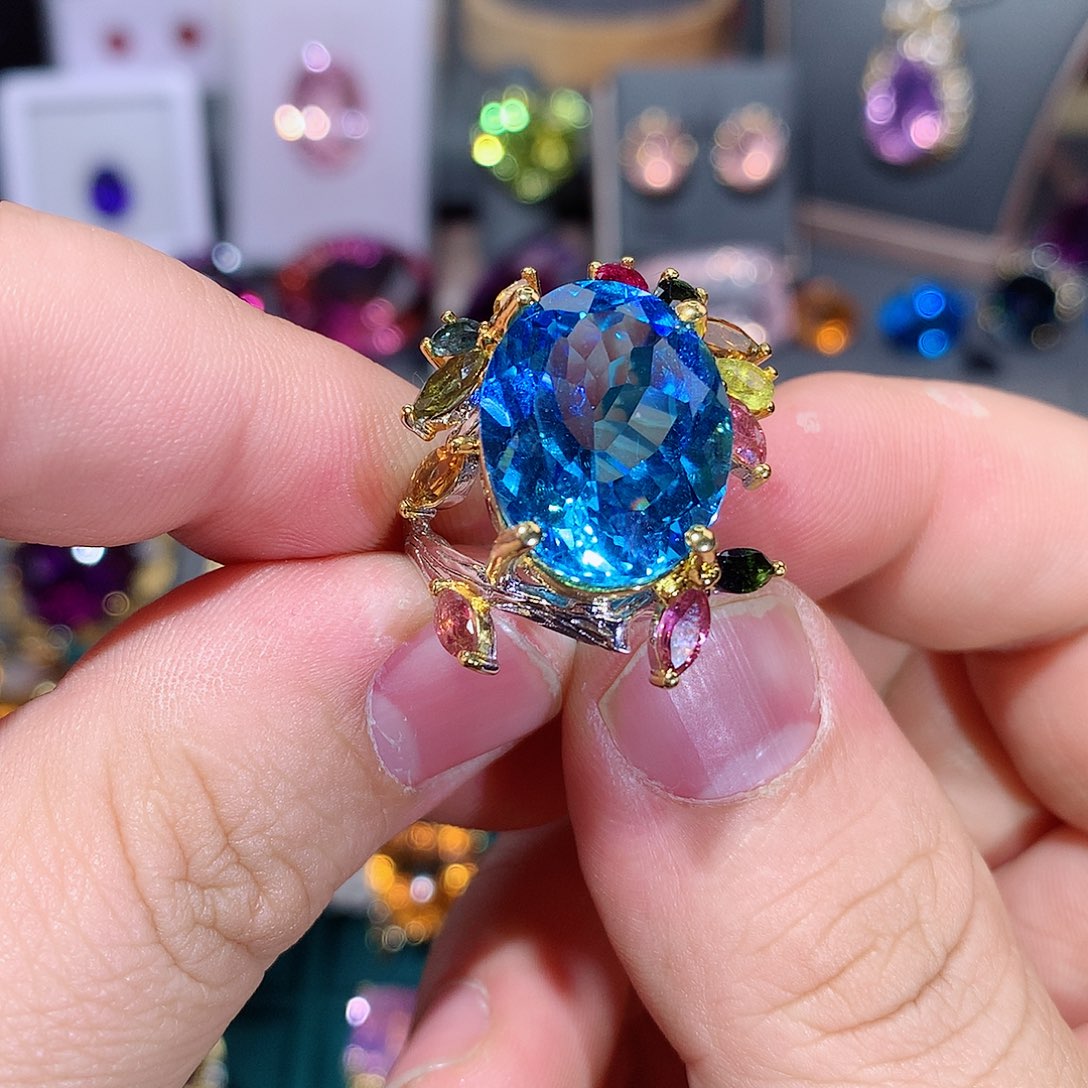 托帕石戒指银S925镶嵌戒指