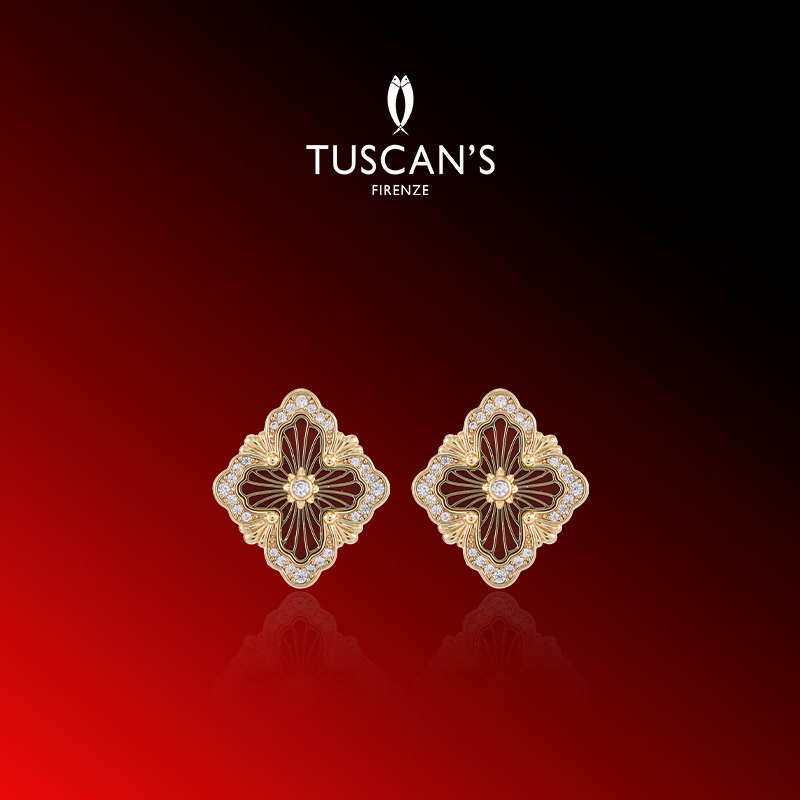 铜合金合成锆石耳饰 轻奢复古金色耳钉时代双鱼