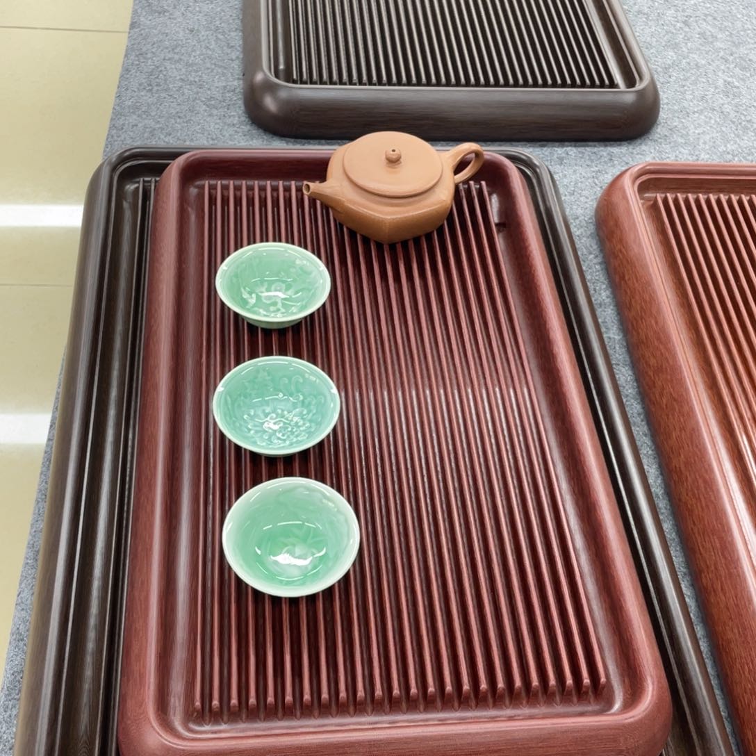 紫砂茶盘年**余电木茶盘紫檀色单眼皮一体出水口油盘