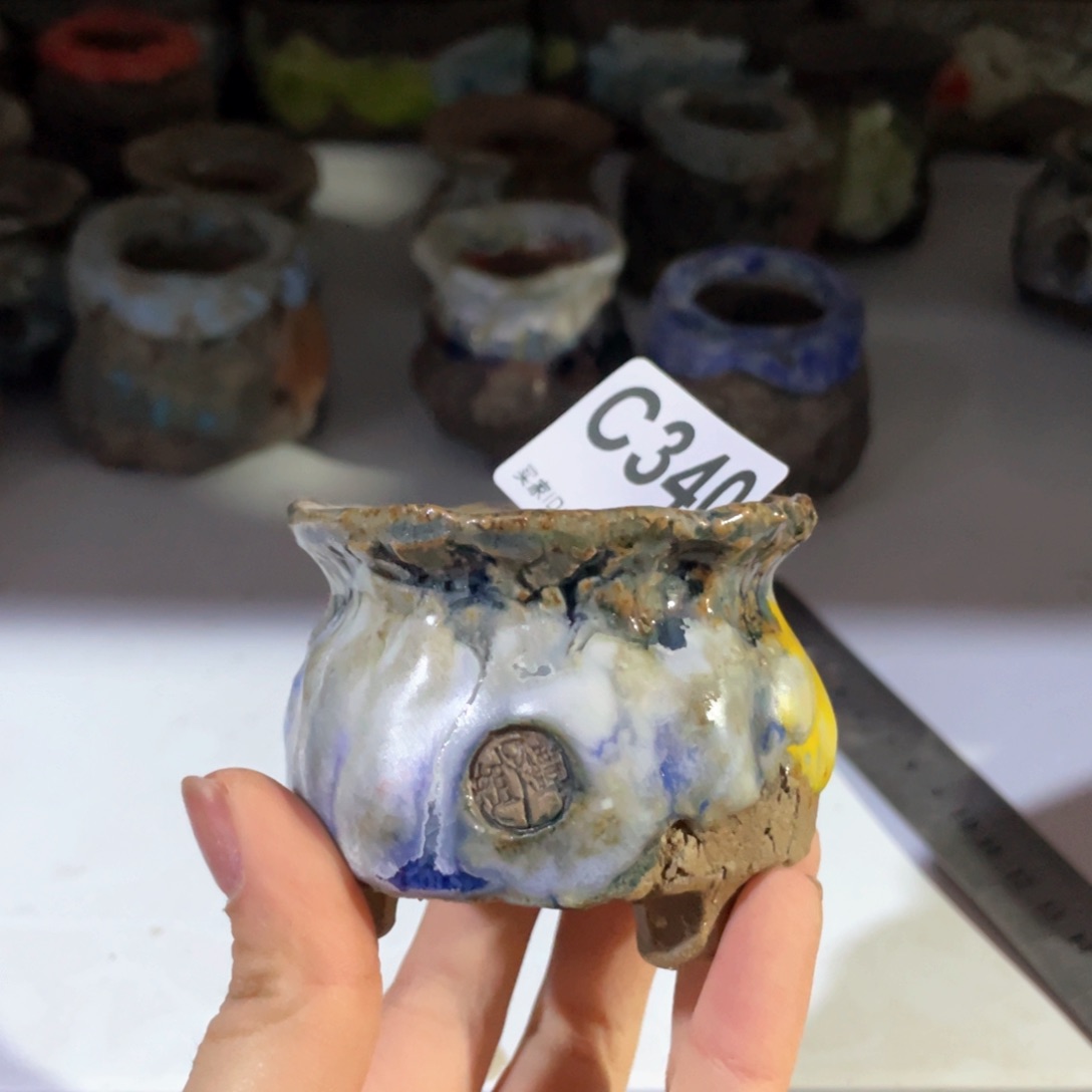 紫砂花盆孤品不规则  油画山石小地雷 外口6.5 