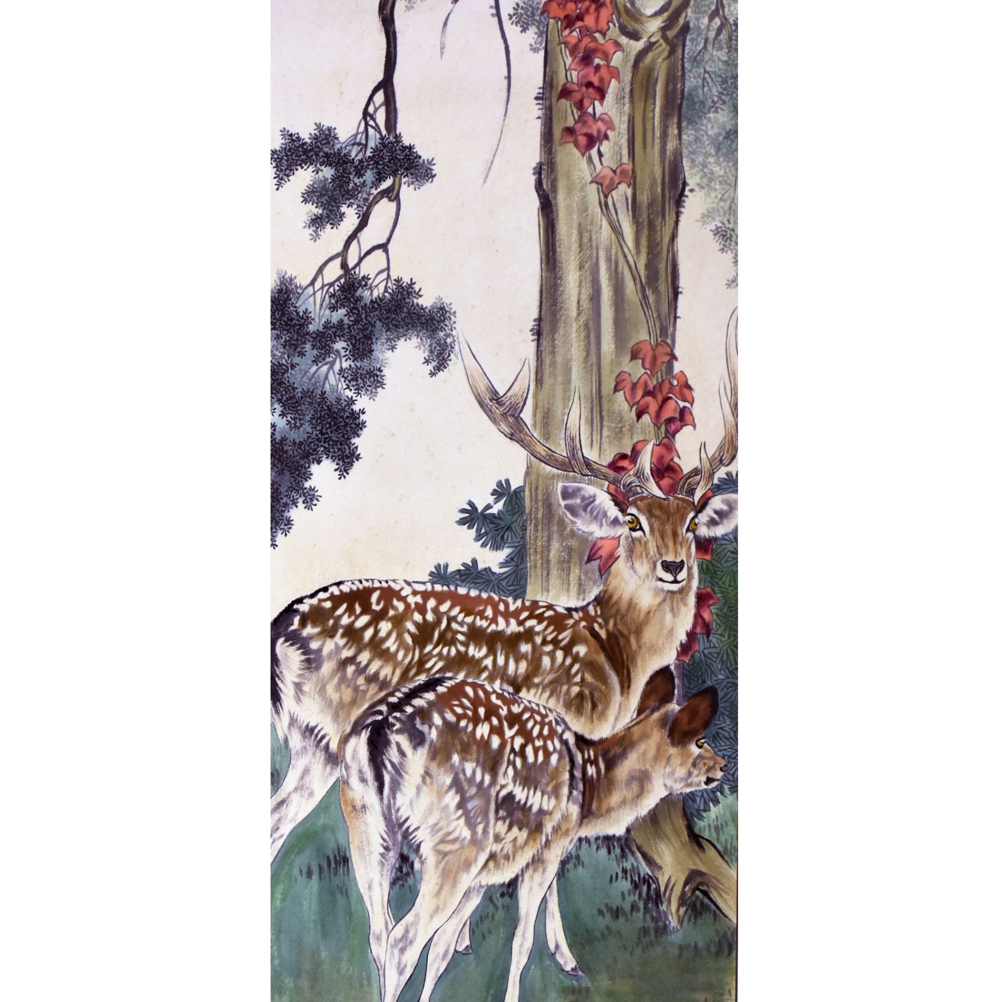 HM0858 双鹿图 69×34cm 纸本立轴 2.1平尺