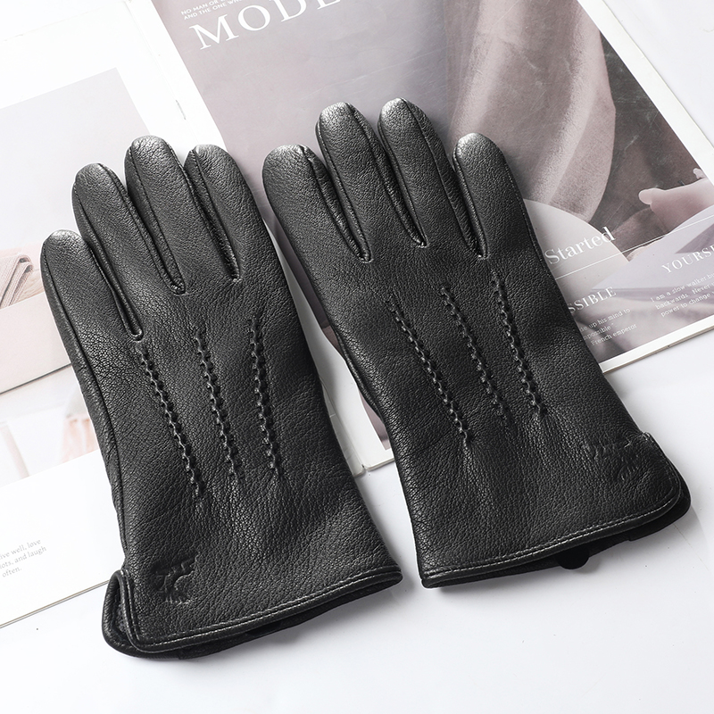 男士真皮山羊皮手套户外骑行结实耐磨防风保暖秋冬时尚分指手套