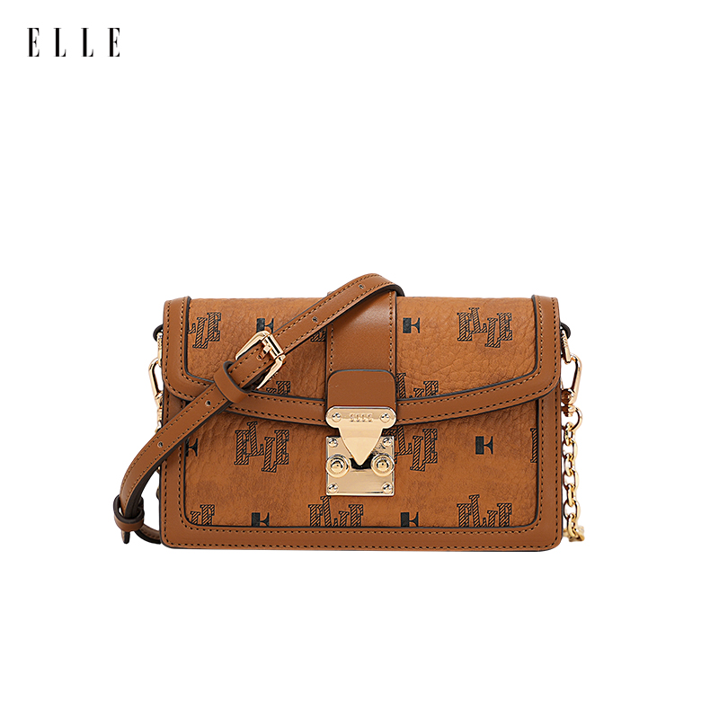 ELLE2025新款夏季琥珀流光经典色金棕色七夕礼物信封包斜挎手提包