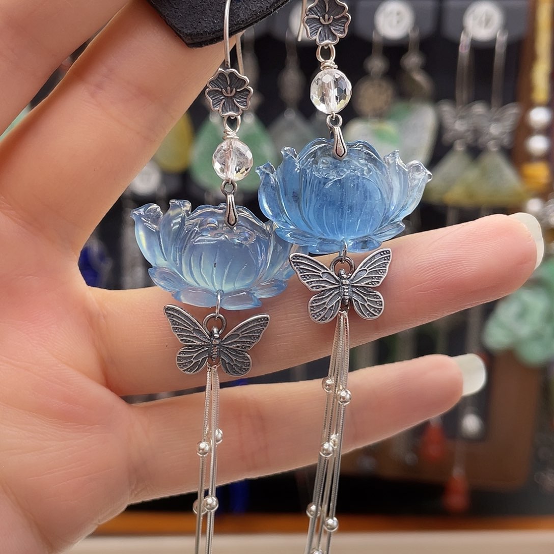 海蓝宝石耳坠银S925镶嵌语*654ghhgggh