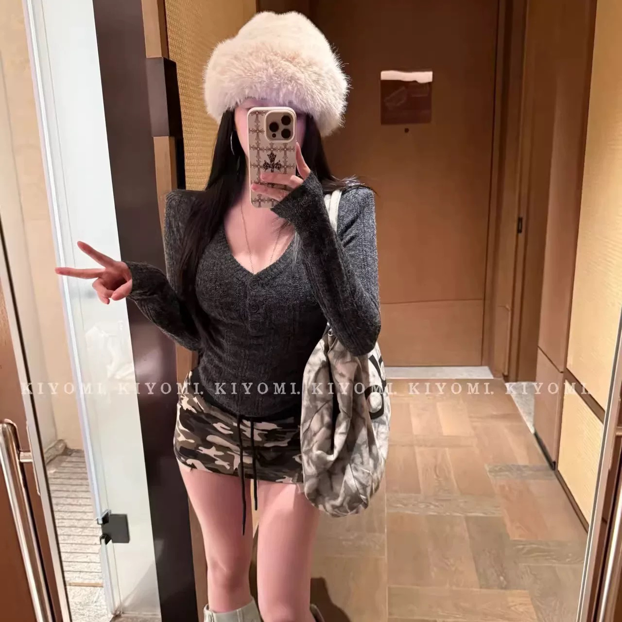 【纯欲美学】韩系V领收腰长袖修身显瘦针织打底上衣