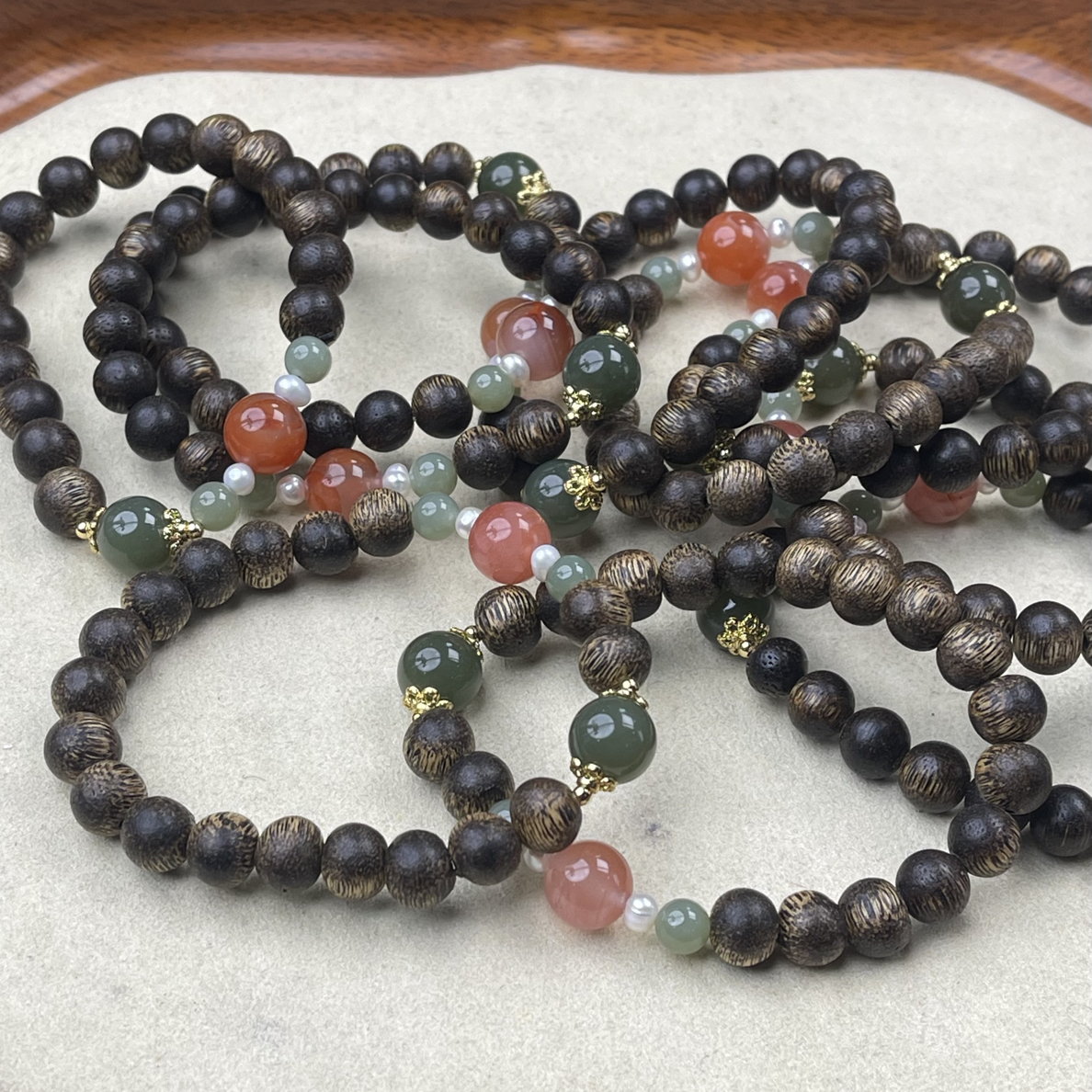 高端虎皮纹沉香设计款diy南红玛瑙手串【多样性发货发其一】