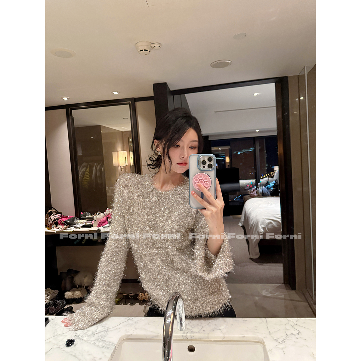 FORNI 欲望都市  超柔软金银丝拉毛套头针织毛衣