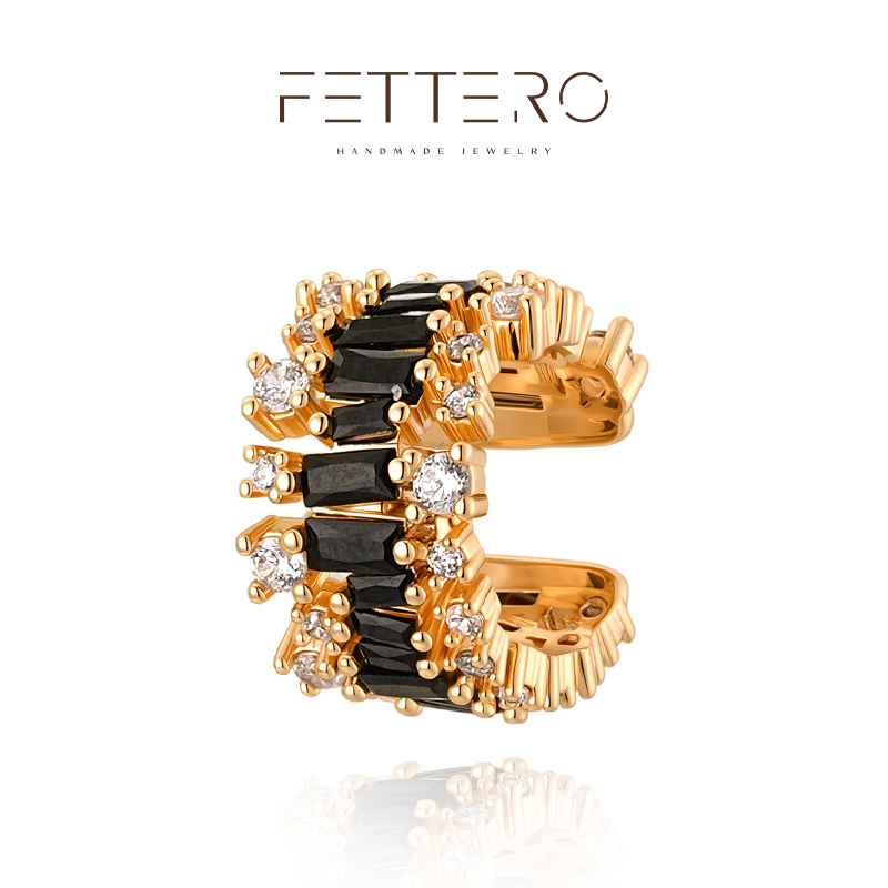 fettero 铜合金耳饰 【金色黑锆T形耳夹】气质轻奢小众精致个性