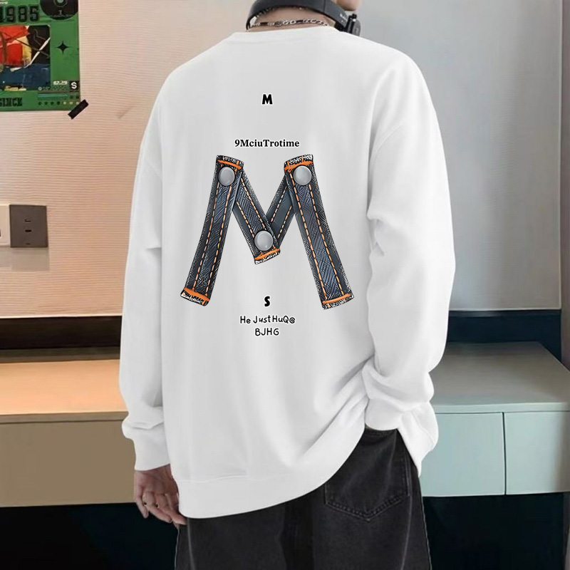 青少年春秋薄款打底衫男生圆领卫衣宽松长袖上衣潮牌痞帅套头外套