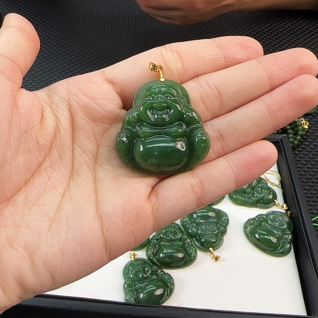 和田玉银S925镶嵌颈饰碧玉35佛公
