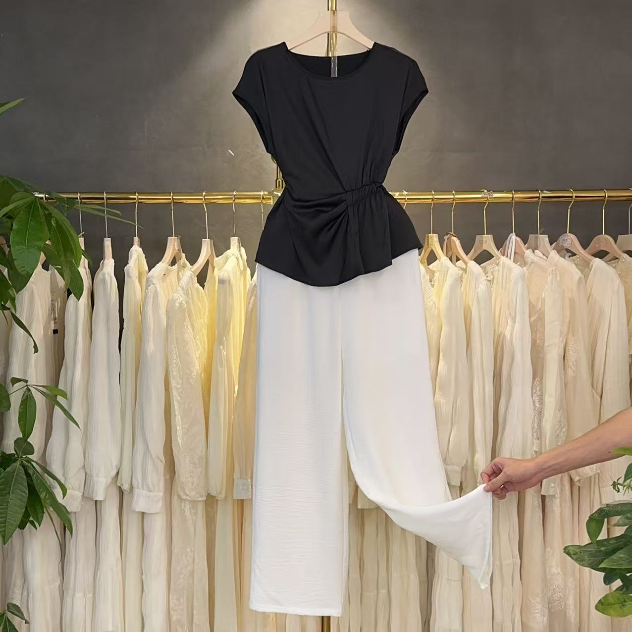 X7043短袖通勤两件套女士衬衫气质夏季休闲宽松型纯色透气