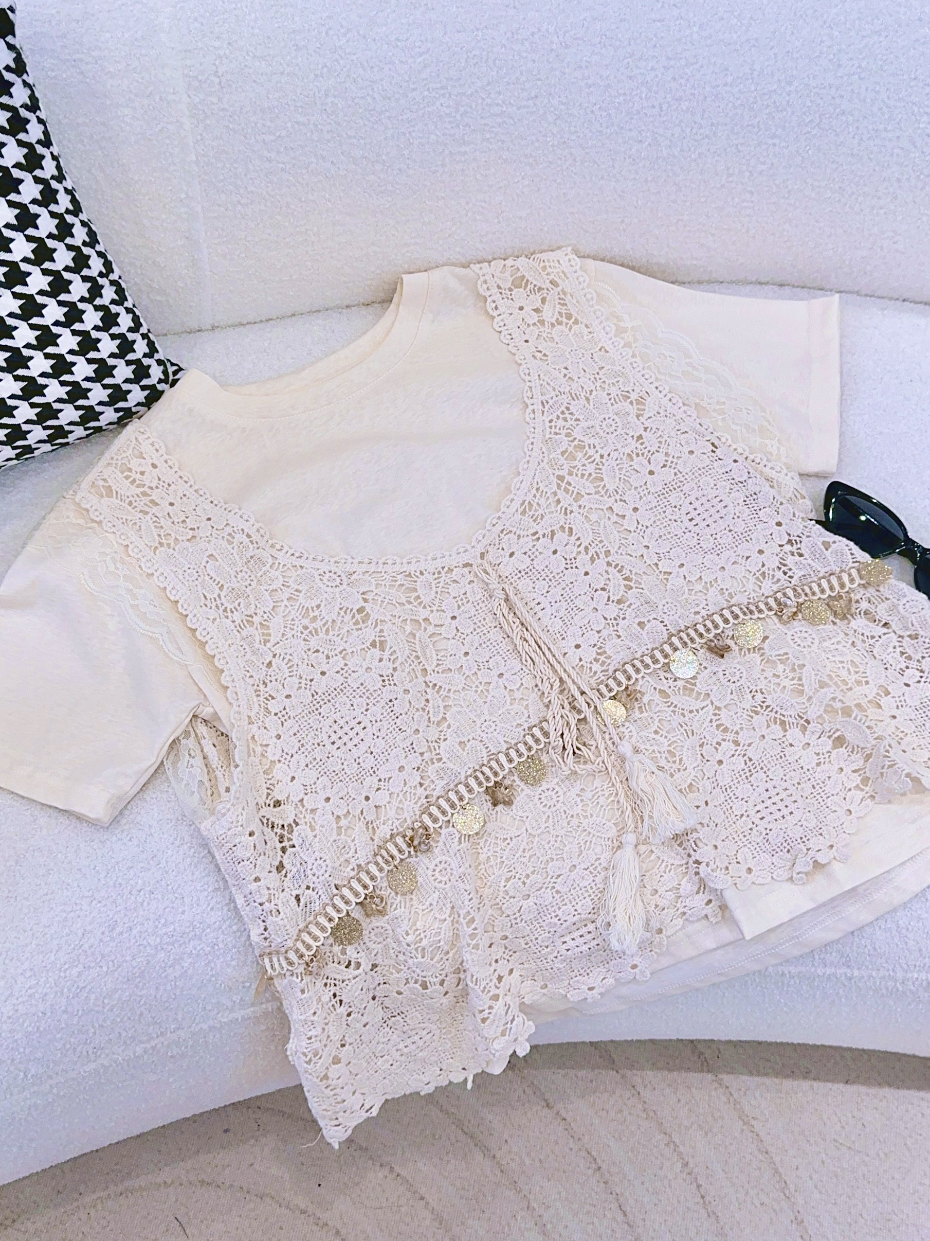 琳心丨夏季新款时尚编织镂空假两件短袖T恤 HM7687