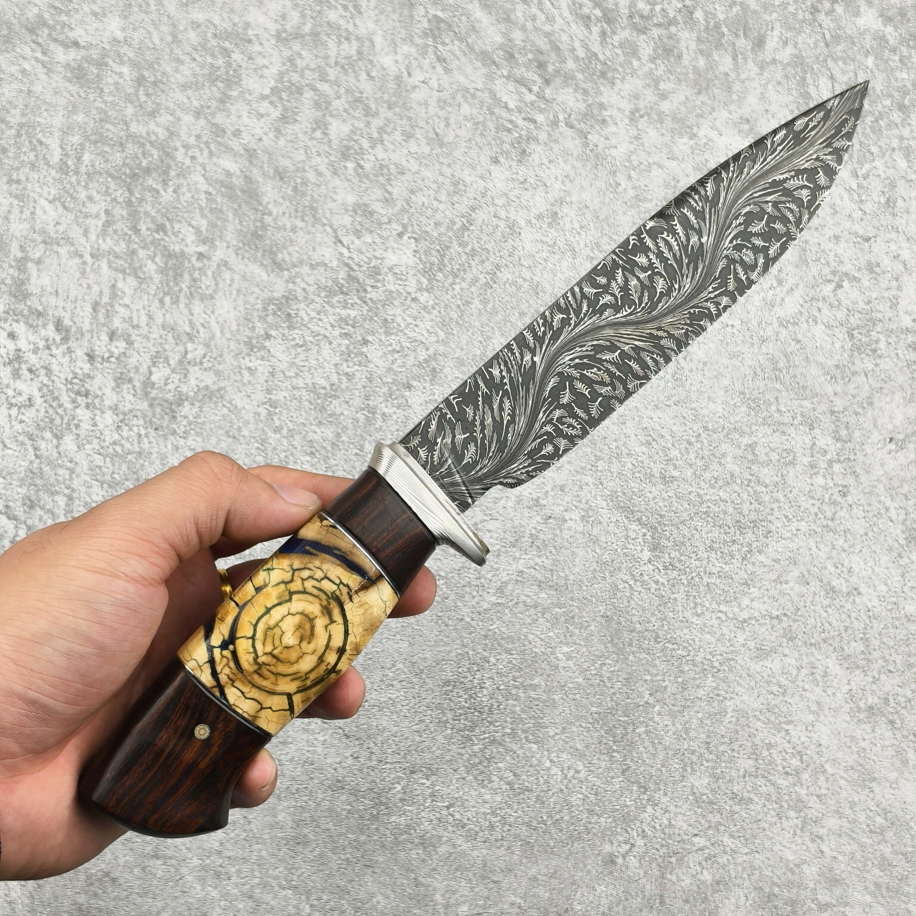 無限 大马士革折叠锻打 猛犸牙芯 沙漠铁木 手工高定收藏水果刀