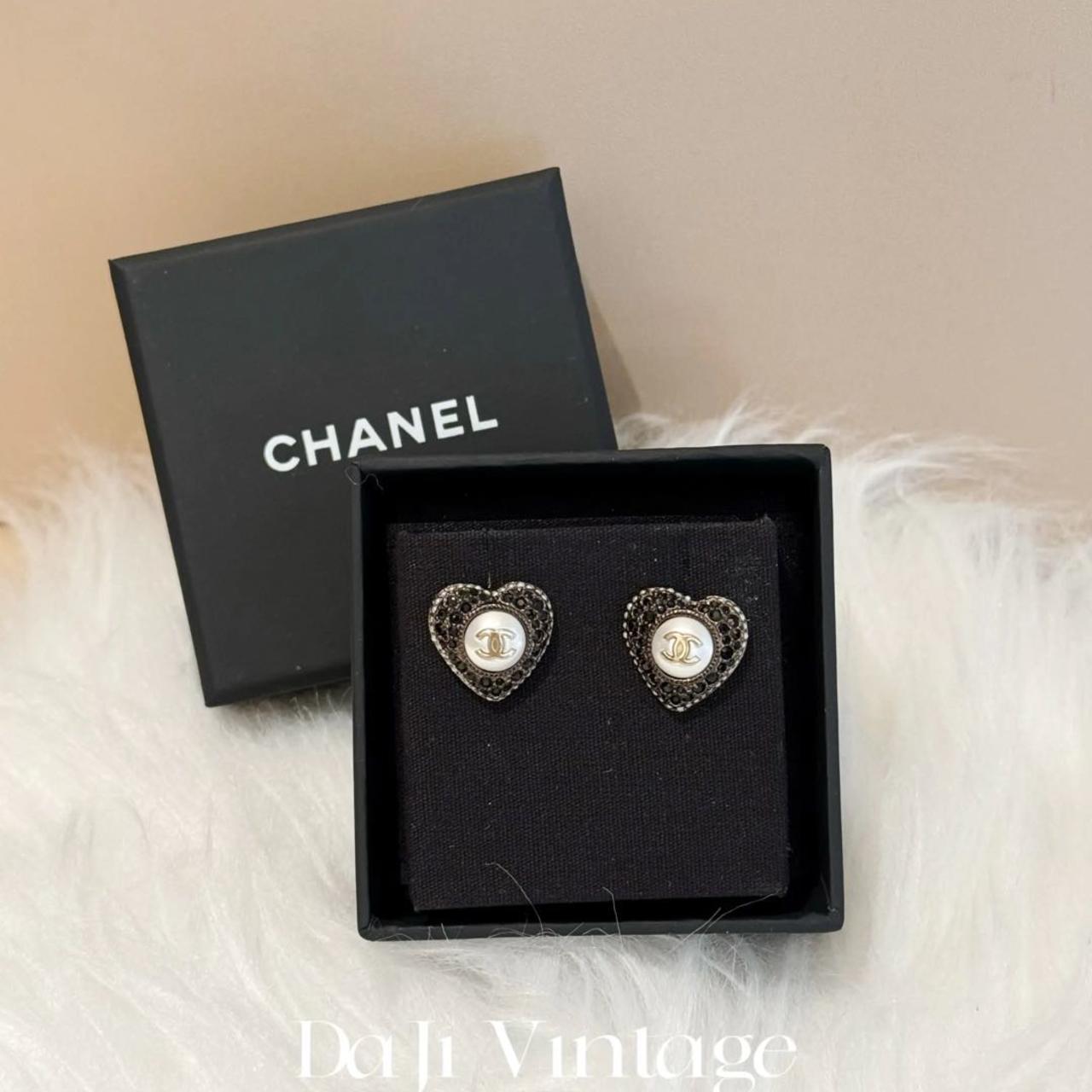 99新 Chanel/香奈儿 大吉中古/香奈儿黑钻爱心耳钉