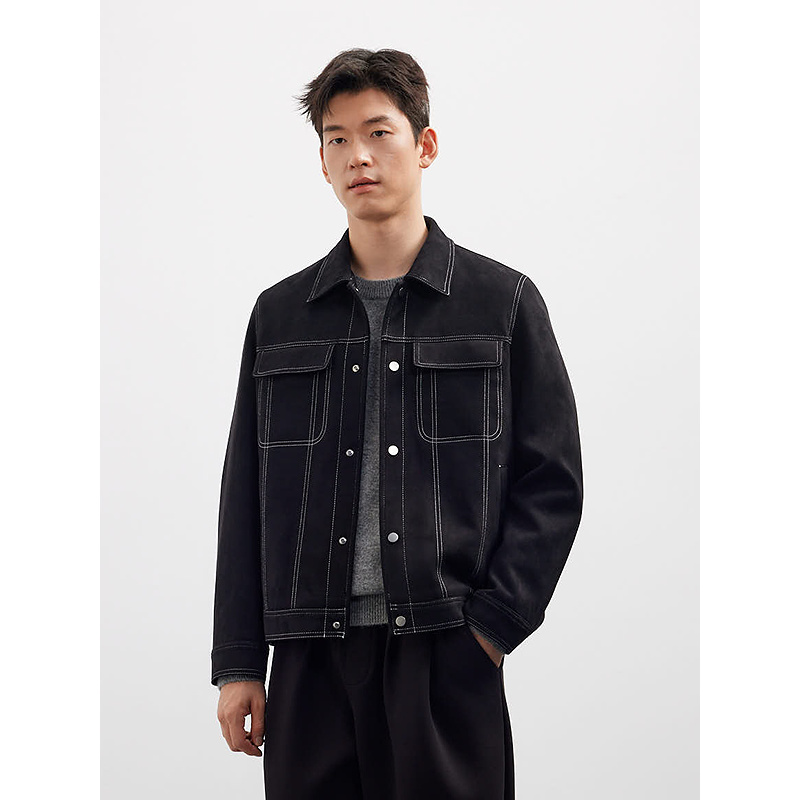【新品】GXG男装复古明线夹克宽松翻领工装风外套25年#G25D213110