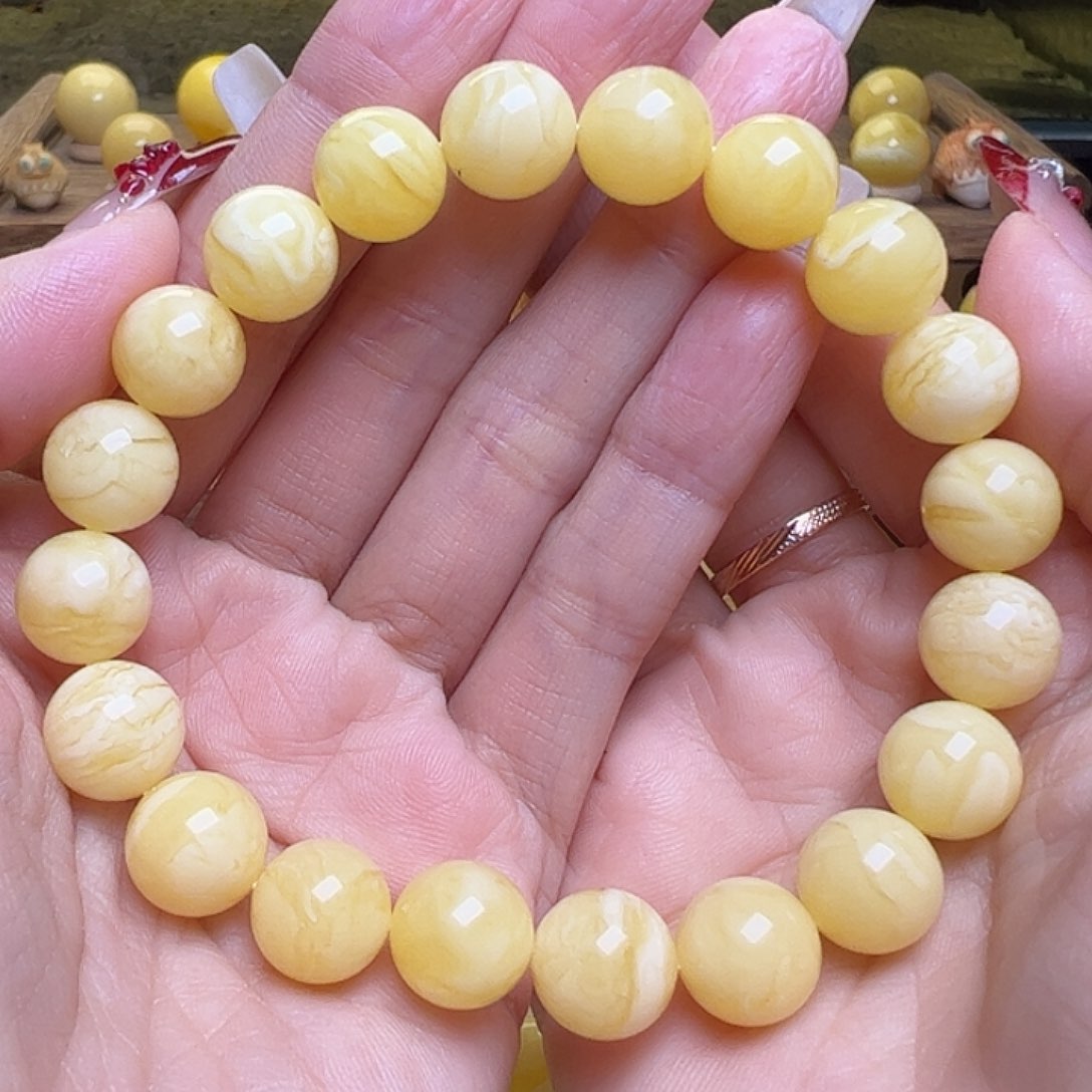 蜜蜡未镶嵌珠宝奇石11mm虎皮妖花圆珠手串