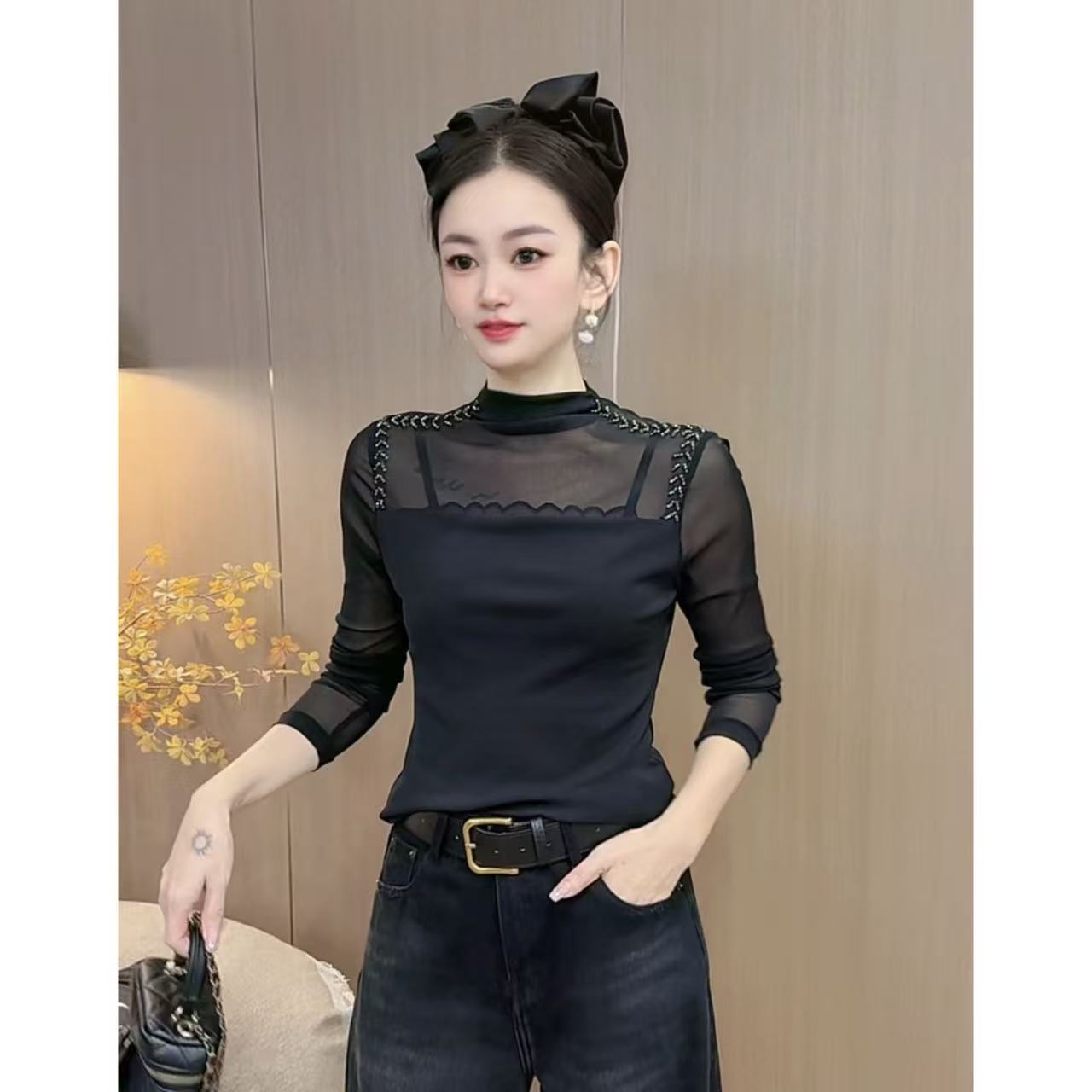 【9805】新品微透亮点时髦内搭上衣高级感上衣