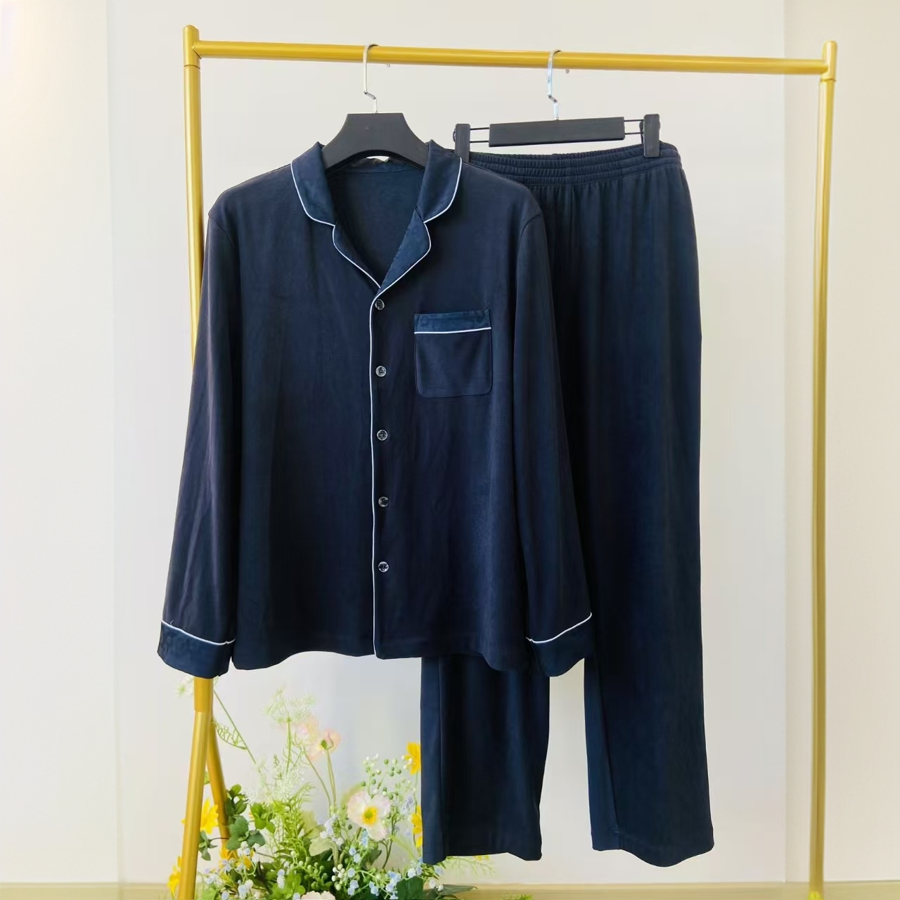 妙启时尚-24年冬季新款男款家居服套装男士长袖舒适休闲简约家居