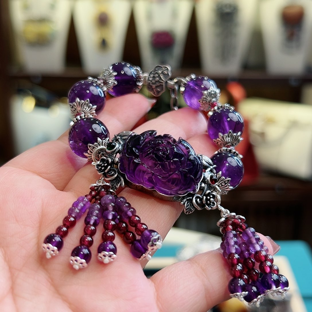 水晶手链银S925镶嵌古风