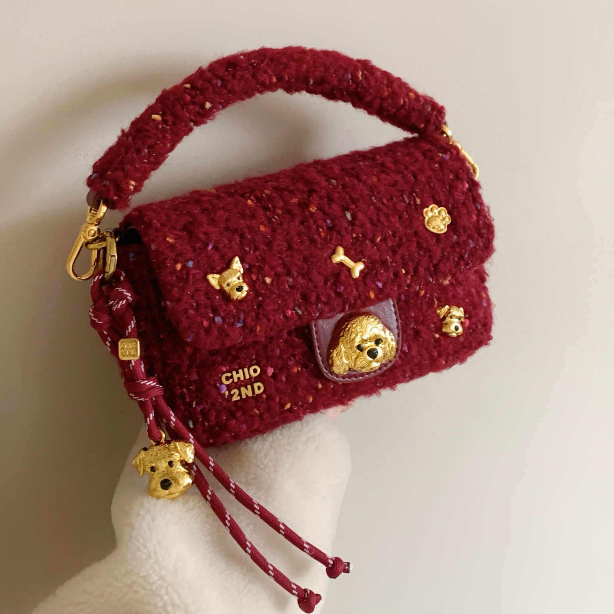 南风Chio2nd面包小狗红色毛绒包编织2025斜挎小包包女