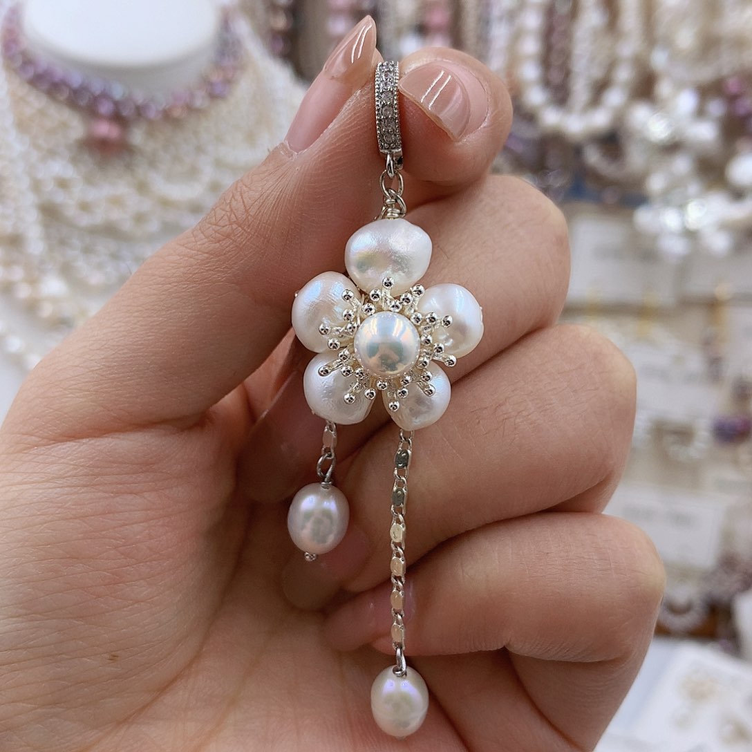 项链银S925镶嵌淡水珍珠