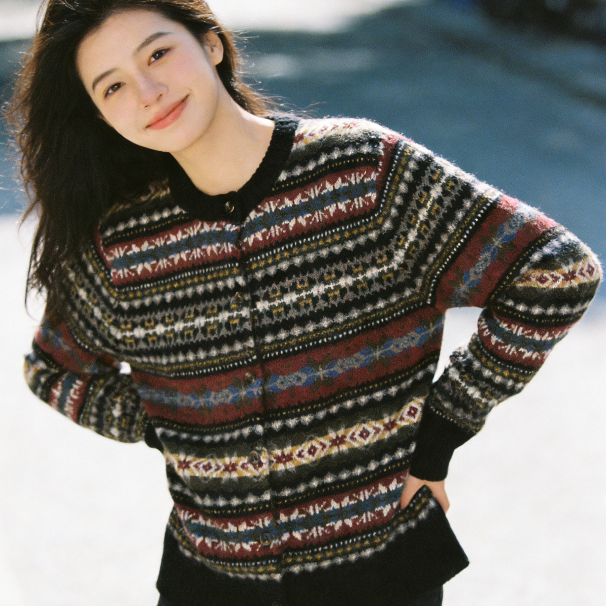 重工提花费尔岛复古纯羊毛宽松针织开衫外套7342