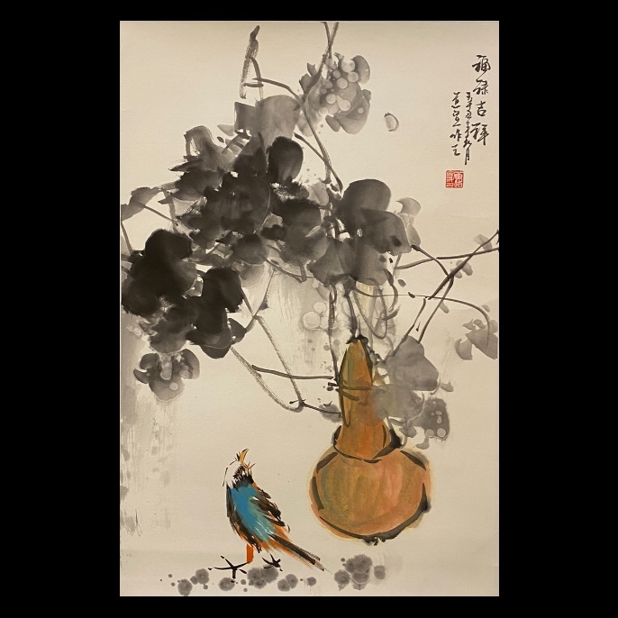 《福禄吉祥》董道宣四尺三开精品花鸟