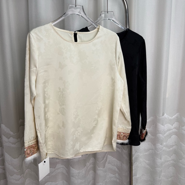 新中式国风提花刺绣长袖衬衫女秋冬百搭叠穿打底上衣