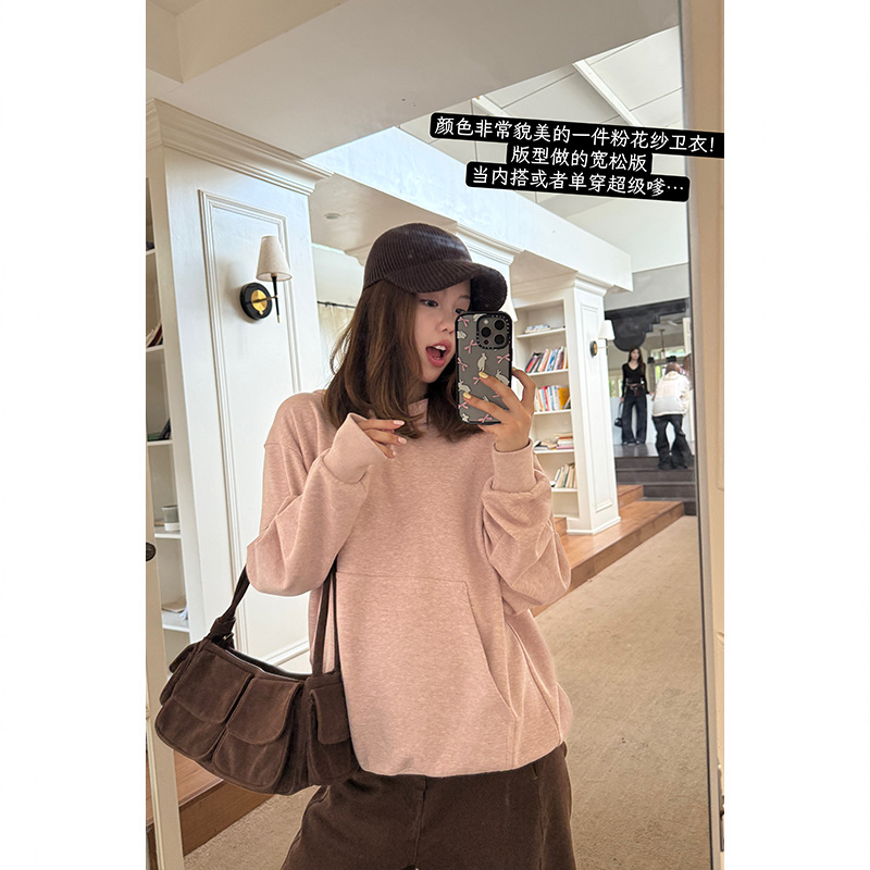 Tuuuh【超嫩粉卫衣】连帽卫衣女宽松慵懒风套头粉色上衣R39735TU54