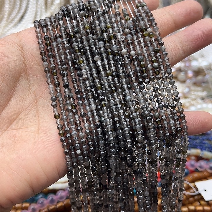 玛瑙/玉髓未镶嵌珠宝半成品一条3mm左右茶晶刻面