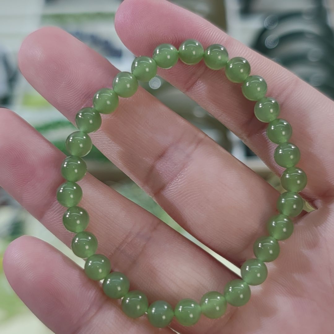 和田玉未镶嵌手链卡6高冰冰晴绿和田玉手串×1