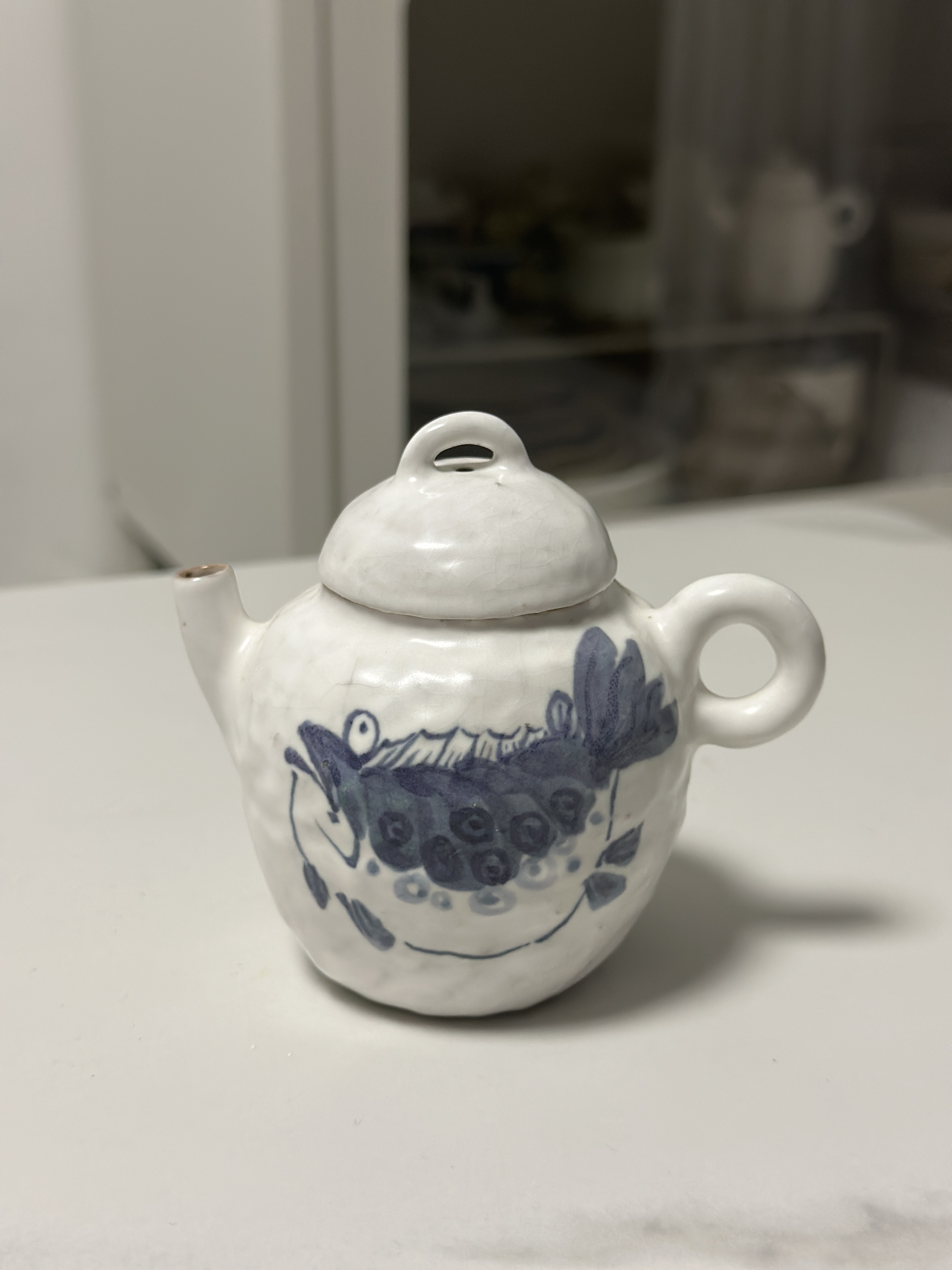 茶壶纯手工家泡茶壶手捏粉引绘青花开片可养容量【120ml】