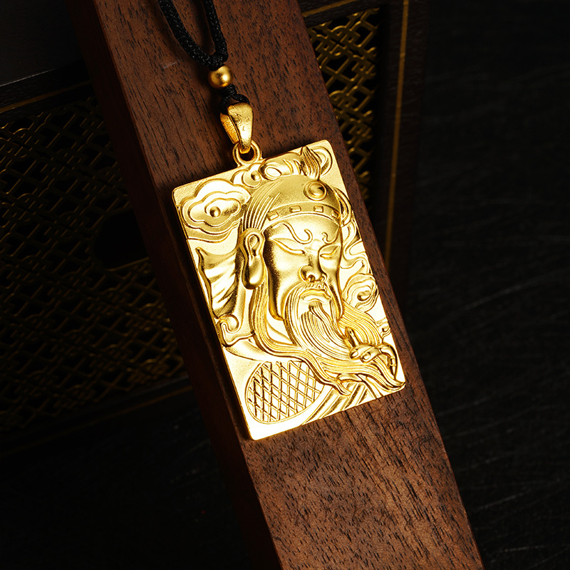 铜布艺项链古法传承方牌关公项链关云长霸气男黑绳链直播爆款