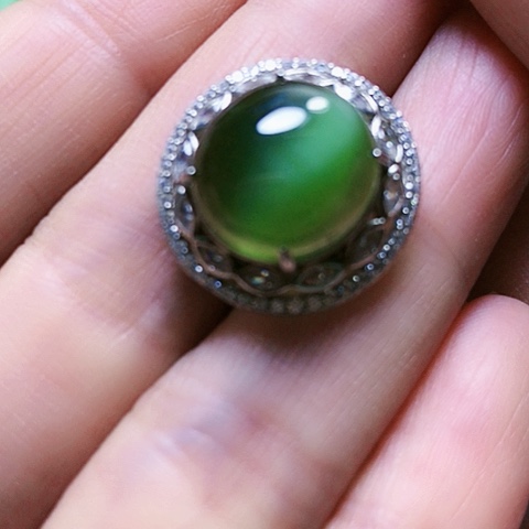 和田玉戒指银S925镶嵌